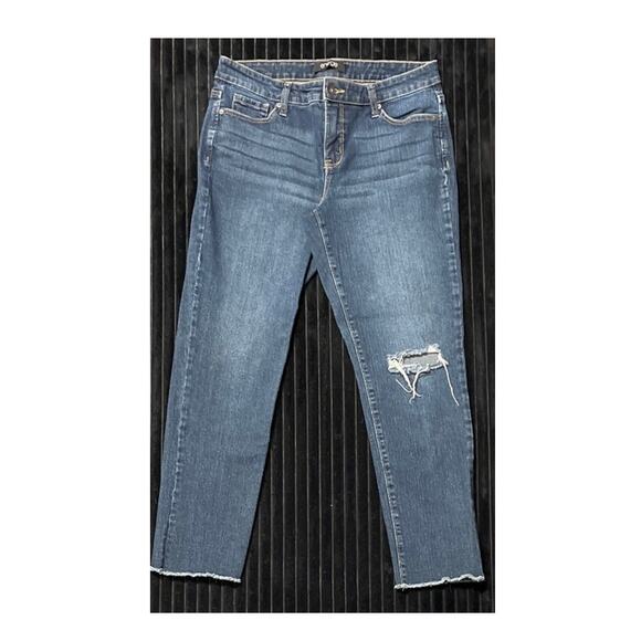 Energie Distressed Fringe Hem Skinny Jeans Size 9 Stretch - Picture 1 of 3